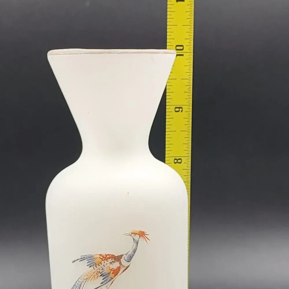 Norleans Frosted Satin Art Glass Vase Hand Painted Bird Bristol Gold Trim 10